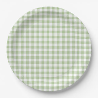 Assiettes En Carton Petit Sage et Gingham Blanc