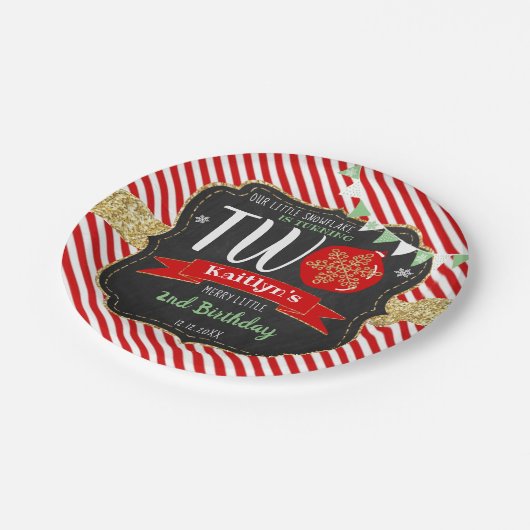 Assiettes En Carton Petit Snowflake Turning 2 ! Noël 2 Anniversaire (Angle)