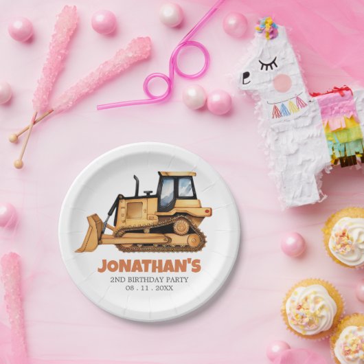 Assiettes En Carton Petit véhicule de construction Bulldozer fête d'an (Fête)