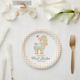 Assiettes En Carton Petite agneau Plaid Personnalisé Ma première Pâque