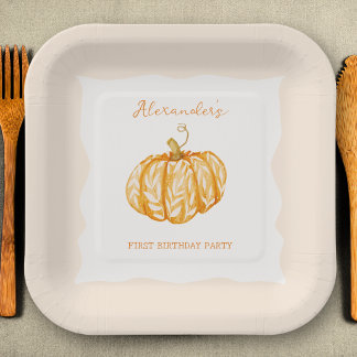 Assiettes En Carton Petite citrouille automne fête d'anniversaire 1 an