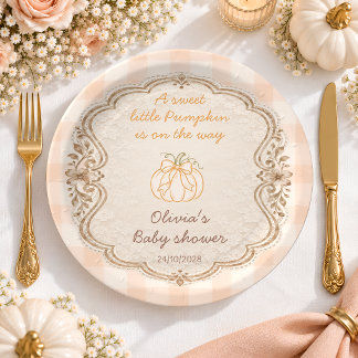 Assiettes En Carton Petite Citrouille Baby Shower à Carreaux
