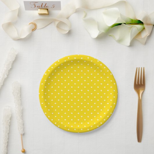 Assiettes En Carton Petite coeur sur jaune vif (Mariage)