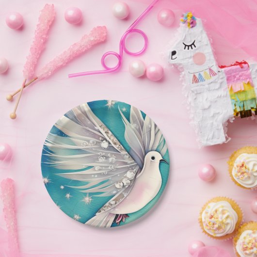 Assiettes En Carton Petite colombe blanche aux ailes éthérées (Fête)