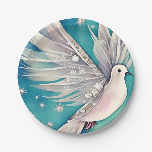 Assiettes En Carton Petite colombe blanche aux ailes éthérées (Devant)