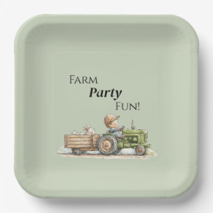 Assiettes En Carton Petite Ferme d'anniversaire de Tracteur
