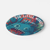 Assiettes En Carton Petite fête d'anniversaire monstre bleu rouge (Angle)