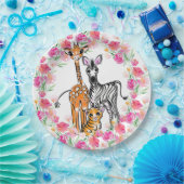Assiettes En Carton Petite fille amis Safari, girafe, zèbre, tigre (Fête)