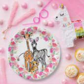 Assiettes En Carton Petite fille amis Safari, girafe, zèbre, tigre (Fête)