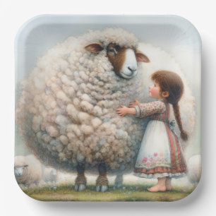 Assiettes En Carton Petite Fille Avec Une Éwe Surdimensionnée