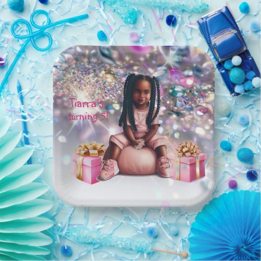 Assiettes En Carton Petite fille Brown Skin Bling Party (Fête)