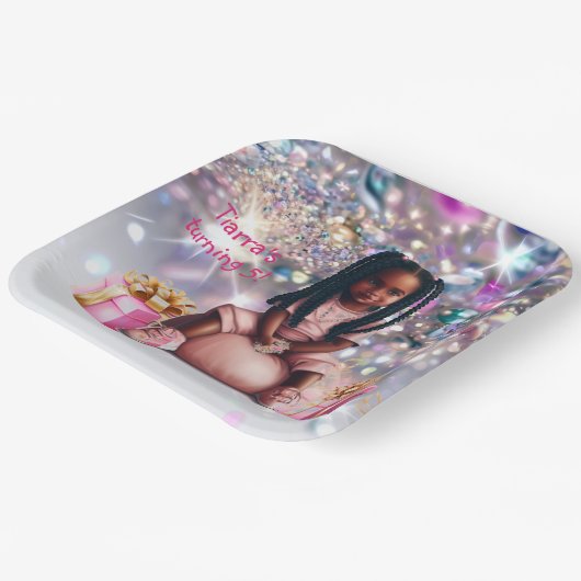 Assiettes En Carton Petite fille Brown Skin Bling Party (Angulaire)