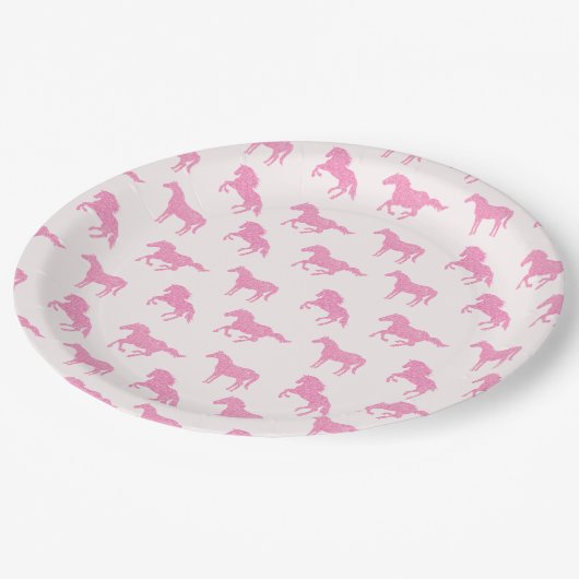 Assiettes En Carton Petite fille Cheval Amant Parties scintillant rose (Angle)