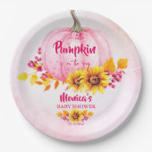 Assiettes En Carton Petite fille citrouille rose baby shower (Devant)