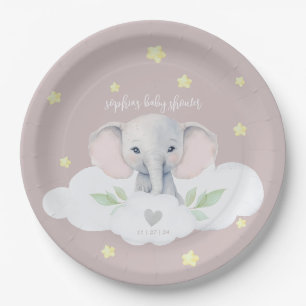 Assiettes En Carton Petite fille d'arachide Baby shower Eléphant rose