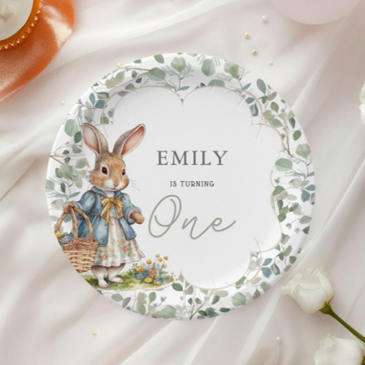 Assiettes En Carton Petite fille Lapin Verdure 1er anniversaire