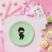 Assiettes En Carton Petite fille Ninja en vert (Fête)