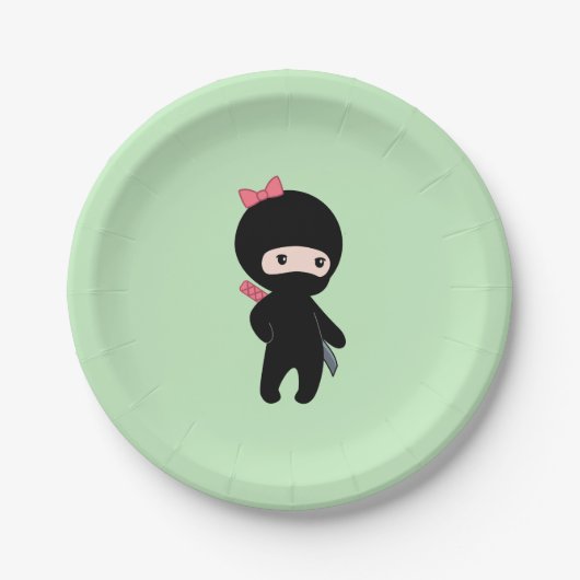 Assiettes En Carton Petite fille Ninja en vert (Devant)