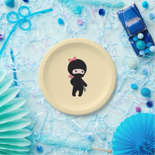 Assiettes En Carton Petite fille Ninja sur jaune (Fête)
