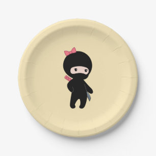 Assiettes En Carton Petite fille Ninja sur jaune