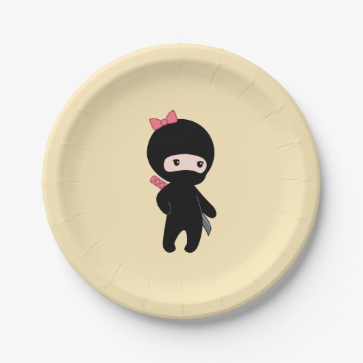 Assiettes En Carton Petite fille Ninja sur jaune (Devant)