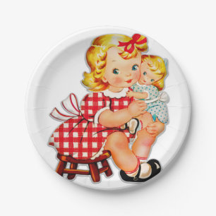 Assiettes En Carton Petite fille rétro vintage poupée enfant