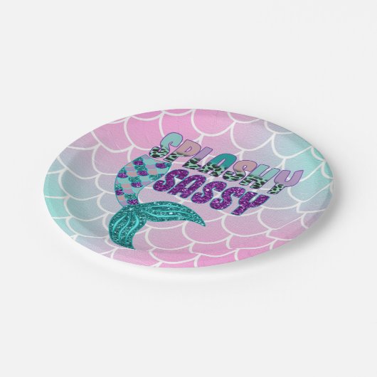 Assiettes En Carton Petite fille Splashy rose violet vert de sirène Qu (Angle)