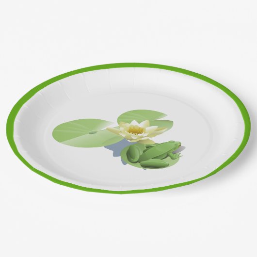 Assiettes En Carton Petite grenouille verte assise sur un chariot (Angle)