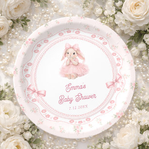 Assiettes En Carton Petite Lapine Floral Blush Rose Baby Shower