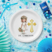 Assiettes En Carton Petite mignonne fille 1ère communion (Fête)