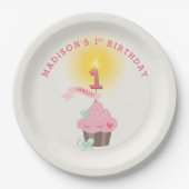 Assiettes En Carton Petite Miss Pink Cupcake Fille 1er anniversaire (Devant)
