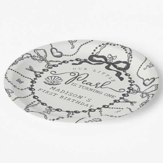 Assiettes En Carton Petite perle noire Coquette Bow Plaque d'anniversa (Angle)