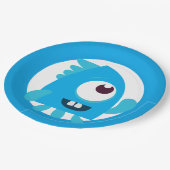 Assiettes En Carton Petite plaque d'anniversaire bleu monstre (Angle)