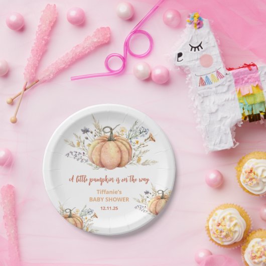 Assiettes En Carton Petite plaque de baby shower à fleurs citrouilles (Fête)