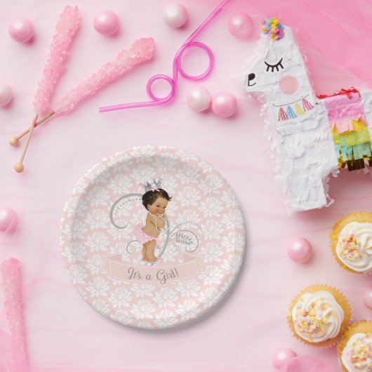 Assiettes En Carton Petite Princesse Bébée Fille Blush rose & Argent (Fête)