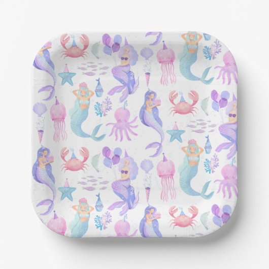 Assiettes En Carton Petite sirène magique sous la mer Anniversaire (Recto)