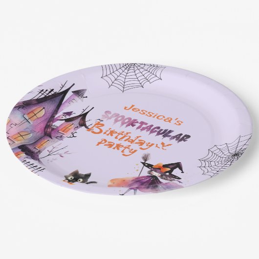 Assiettes En Carton Petite sorcière Spooktacular Anniversaire fête d'H (Angle)