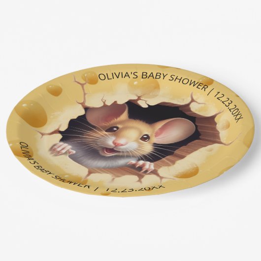 Assiettes En Carton Petite souris dans le Baby shower au fromage (Angle)