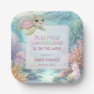 Assiettes En Carton Petite Tortue de Mer Nouveau-Né Fête Rose