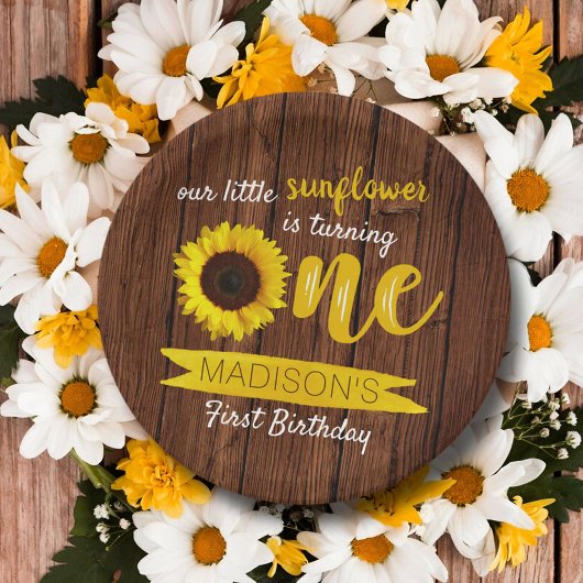 Assiettes En Carton Petite tournesol 1er plaque de papier d'anniversai