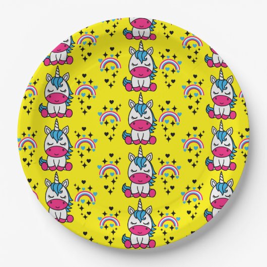 Assiettes En Carton Petites filles Unicorn Pony (Devant)