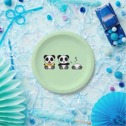 Assiettes En Carton Petites pandas mignonnes sur vert (Fête)