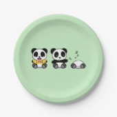 Assiettes En Carton Petites pandas mignonnes sur vert (Devant)