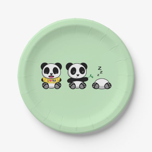 Assiettes En Carton Petites pandas mignonnes sur vert (Devant)