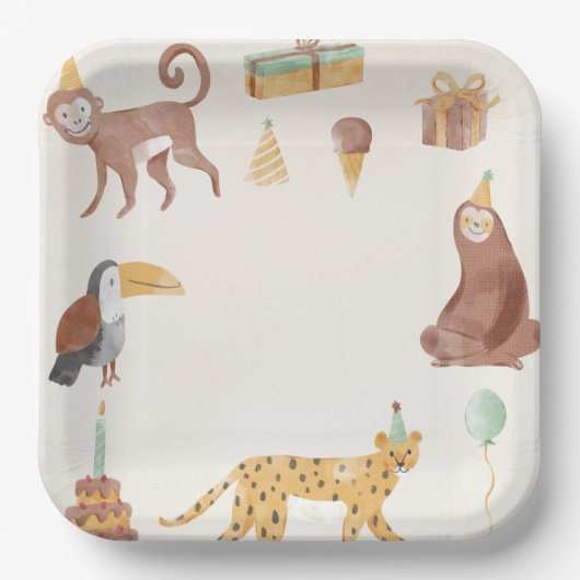 Assiettes En Carton Petits animaux de la jungle (Recto)