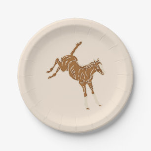 Assiettes En Carton Petits Chevaux Brown - sur rose saumon.