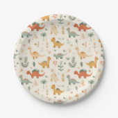 Assiettes En Carton Petits Dinosaures Beige Neutre Tons (Devant)