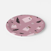 Assiettes En Carton Petits fantômes avec arcs Halloween rose (Angle)