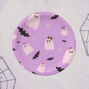 Assiettes En Carton Petits fantômes avec arcs violet Halloween
