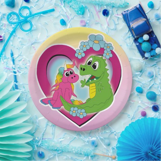 Assiettes En Carton petits meilleurs amis - unicorne et dragon (Fête)